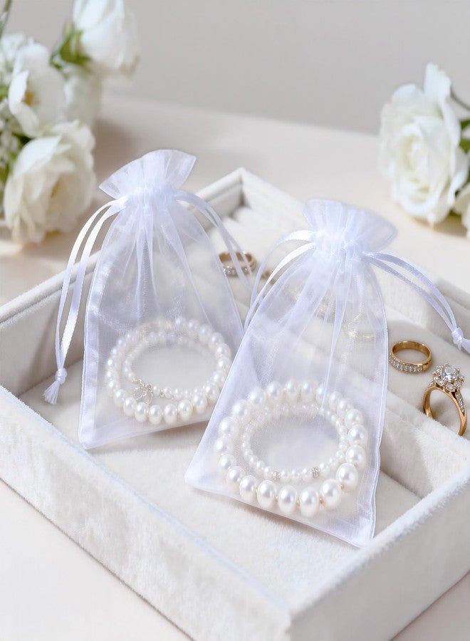 joycraft 50Pcs Organza Bags, 2x3 inch Gift Favor Bags, White Wedding Favor Bags, Jewelry Pouches with Drawstring, Mesh Bags Drawstring for Jewelry, Festival, Makeup, Candy, Desserts - Image 4